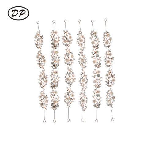 DP B-3974 Alloy rhinestone pearl butterfly flower Hair Chain
