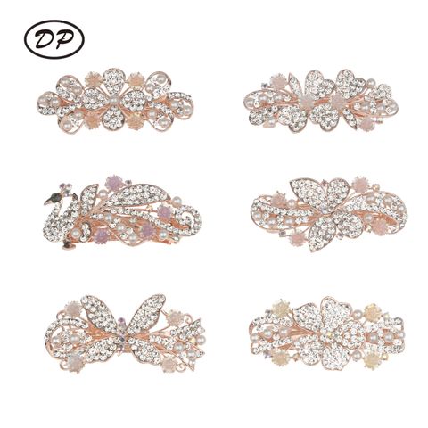 DP B-5109 Aleación colorida flor de diamantes de imitación mariposa trébol estilo pavo real Pinzas para el cabello