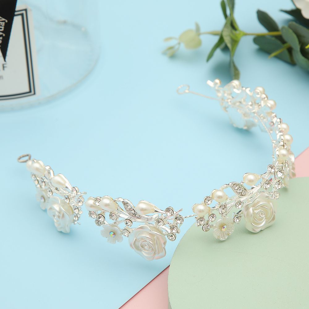 DP E-3 Elegante aleación de diamantes de imitación perla mariposa flor Cadena para el cabello