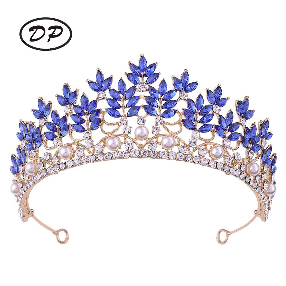 DP HG-1090 Alloy rhinestone pearl crystal baroque crown