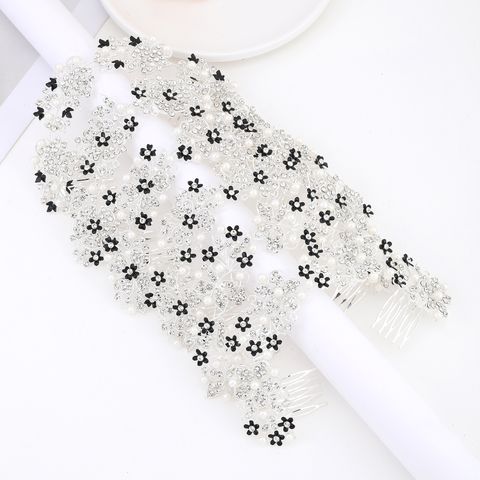 DP A-103 Catena a pettine a forcella con fiore nero perla e strass in lega