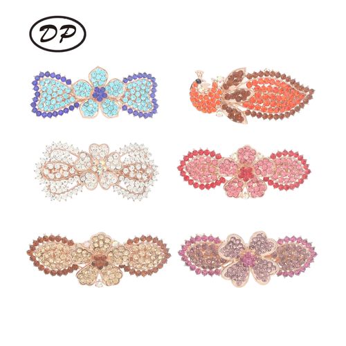 DP B-5100 Alloy colorido strass flor pavão grampo de cabelo