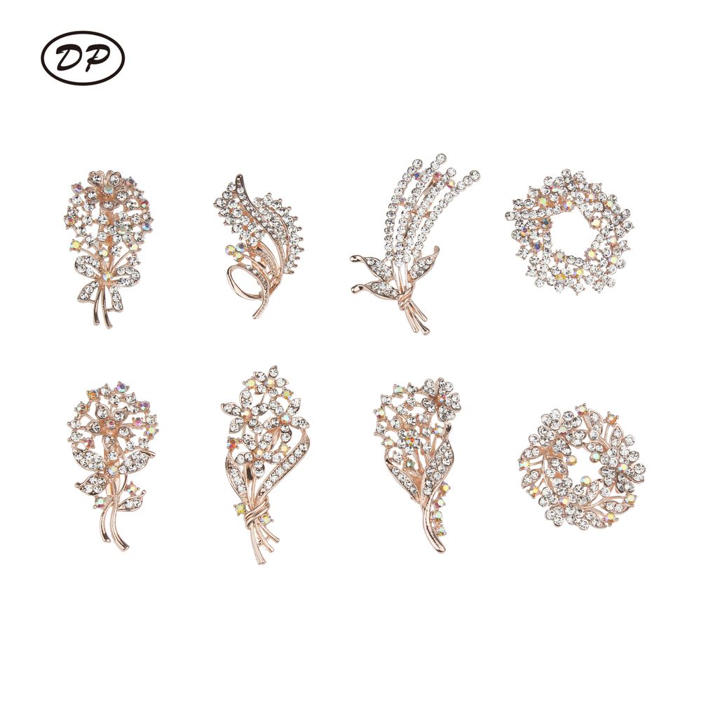 Nuevo broche de guirnalda de flores de alta calidad, broche de diamantes de imitación de aleación de lujo brillante al por mayor