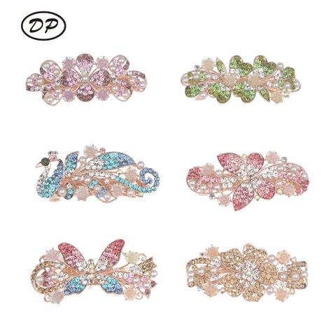 DP B-5109 Aleación colorida flor de diamantes de imitación mariposa trébol estilo pavo real Pinzas para el cabello