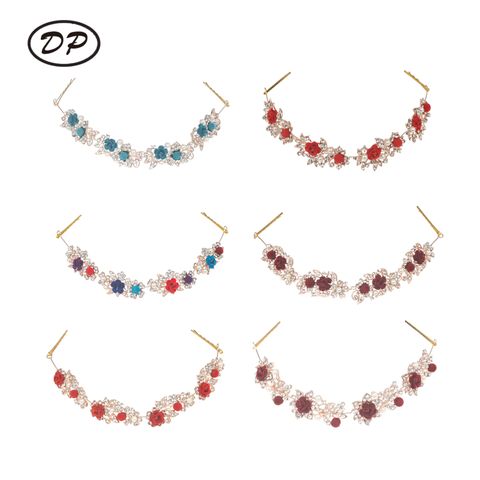 DP E-16 Fashion Alloy rhinestone pearl colorful flower Hair Chain