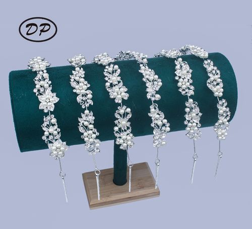 DP Z-29 합금 라인석 크리스탈 진주 꽃 헤어 체인