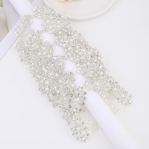 DP A-73  Alloy rhinestone pearl flower fork comb chain