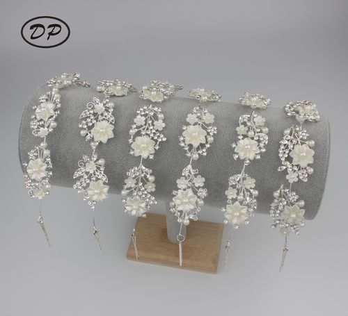DP E-50 합금 라인스톤 크리스탈 진주 플라워 헤어 체인