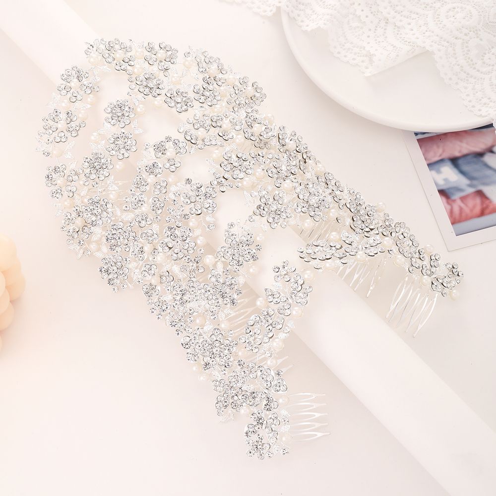 DP A-130  Alloy rhinestone pearl butterfly flower fork comb chain