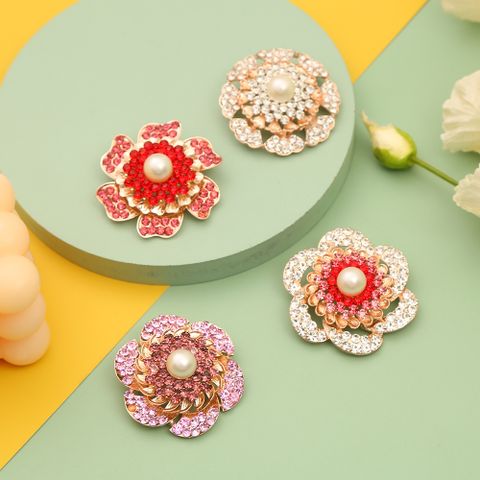 DP Y-43 Aleación elegante colorido rhinestone perla Garland broche de flor grande