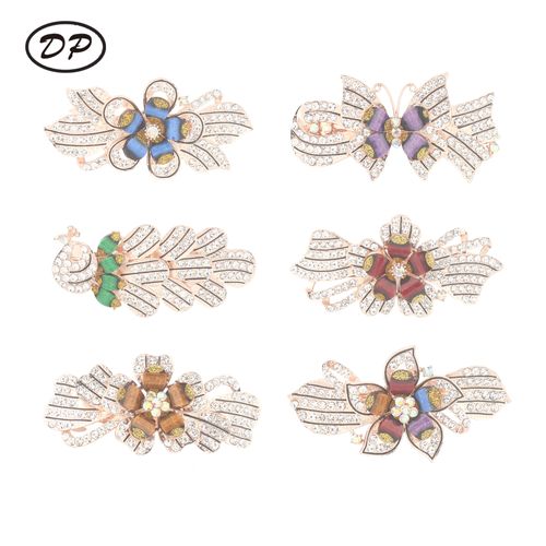 DP B-5101 Alloy colorido strass flor pavão grampo de cabelo