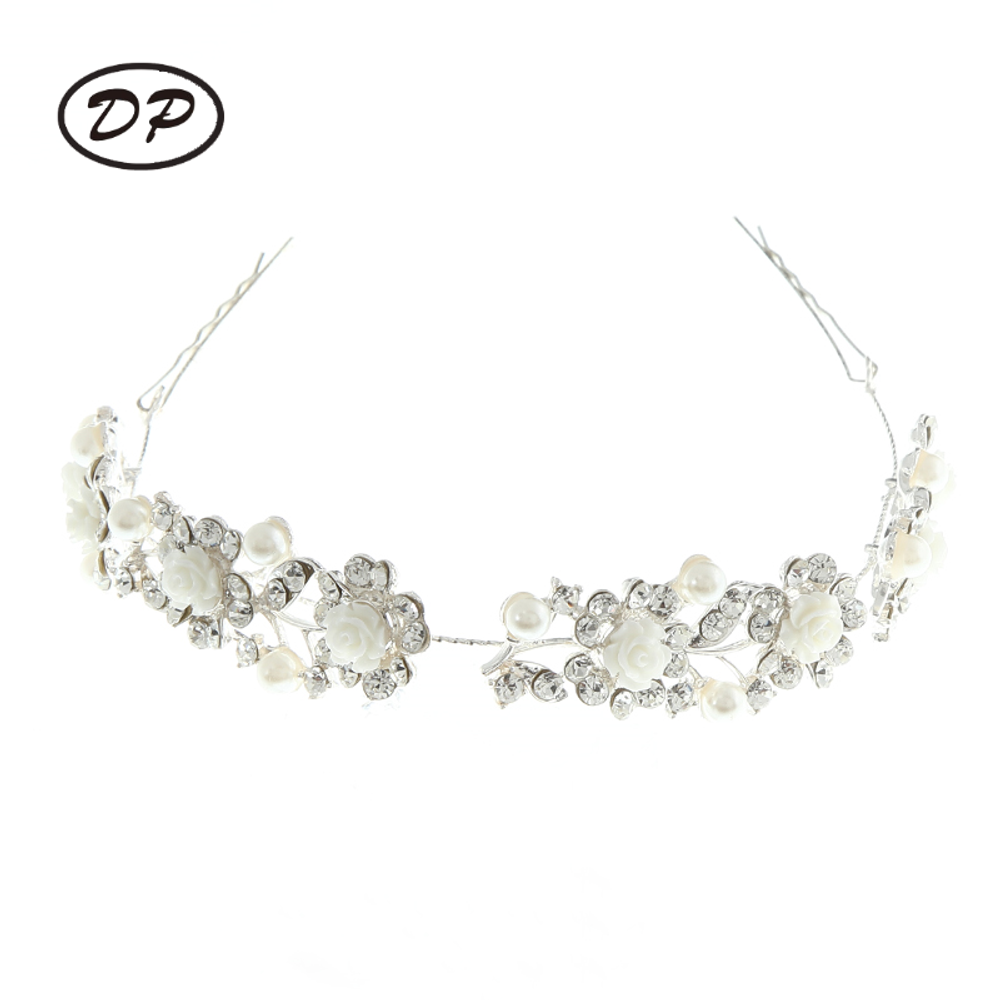 DP E-32 Cadena de pelo de flor de perla de diamantes de imitación de aleación elegante