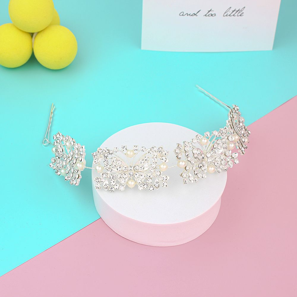 DP E-108 Luxuslegierung Strass Perle Schmetterling Bogen Blume Haarkette