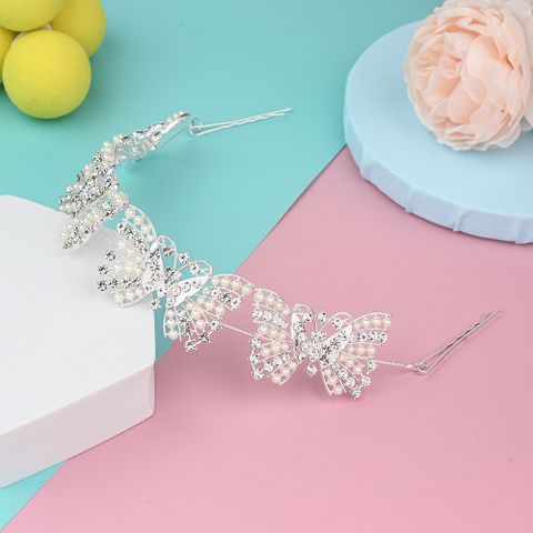 DP E-111 Diseño de moda Aleación rhinestone perla mariposa arco Cadena para el cabello