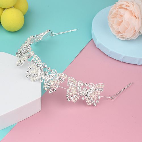 DP E-111 Trendy design Alloy rhinestone pearl butterfly bow Hair Chain