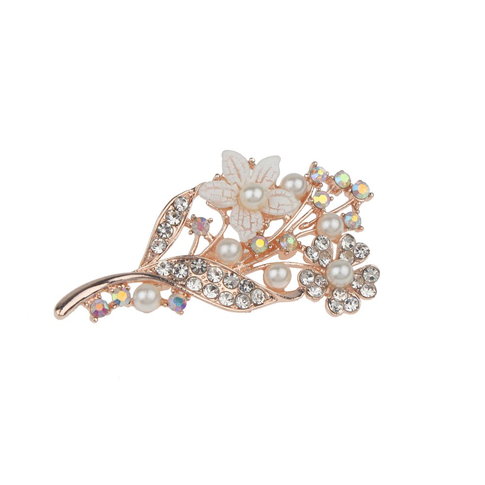 New high quality flower brooch shiny luxury alloy pearl rhinestone brooch wholesale