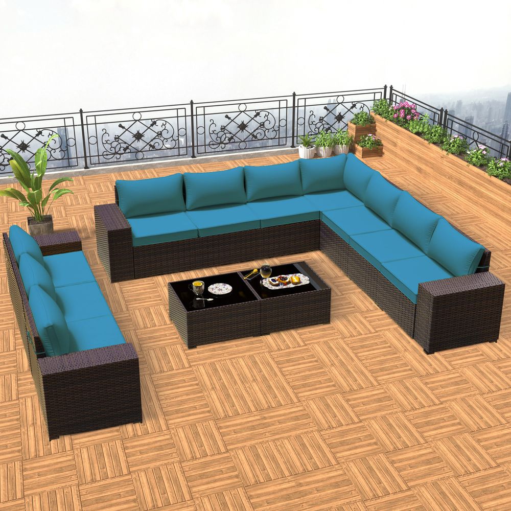 Grezone 12 PCS Outdoor Patio Furniture Set， Wicker Patio Conversation Set