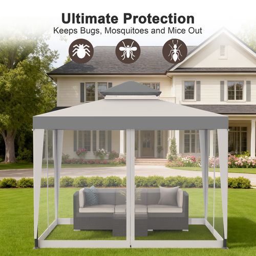 10'x10' Patio Gazebo, Outdoor Canopy Tent with Mosquito Netting & Waterproof Double-Tier Top, Party Shelter for Garden, Backyard, Wedding, BBQ