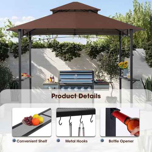 TANGJEAER Outdoor Grill Gazebo Tent Barbeque Grill Canopy for Outdoor Patio Backyard Grill Shelter Hardtop (L93 x W62 x H98 Inch) Brown