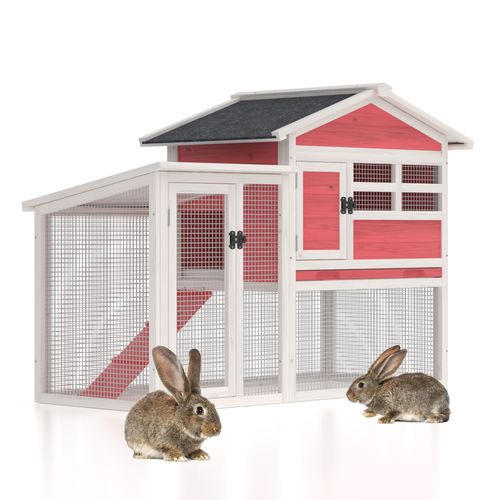 GOJOOASIS Rabbit Hutch Indoor, Chicken Coop Outdoor with Waterproof Roof & Running Cage Large Bunny Cage with Ramp & Removable Tray 2 Story