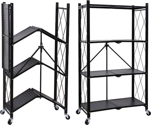 HealSmart 4-Tier Heavy Duty Foldable Metal Rack Storage Shelving Unit with 
Wheels Moving Easily Organier Shelves Great for Garage Kitchen Holds up to
