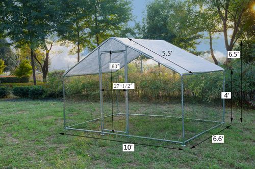 Gojooasis Outdoor Large Metal Chicken Coop and Run for 15 Chickens Walk-in Hen House 10'Lx6.6'Wx6.6'H w/Cover Garden Backyard Chicken Run Cage