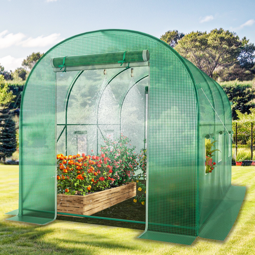 Grezjxc Walk-in Tunnel Greenhouse Galvanized Frame & Waterproof Cover 10x10x6.6 ft