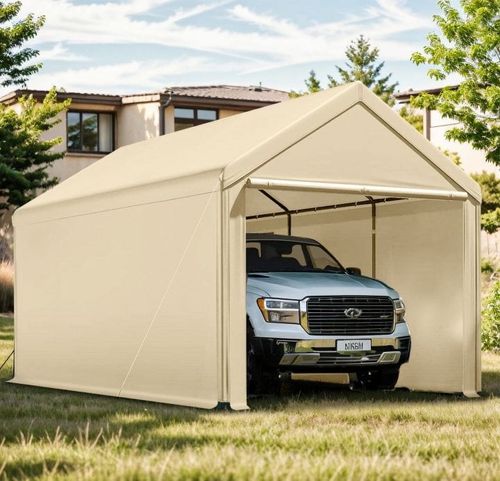 Gaptain W10L20Ft Heavy Duty Steel Carport Portable Garage with Removable Sidewalls,WateproofAnti-SunburnAdjustable Height,Beige