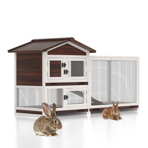 GOOJOASIS Rabbit Hutch Indoor, Chicken Coop Outdoor with 3 Removable Tray 2 Story Rabbit House with Large Running Cage & Ramp