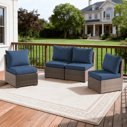 Gaildon 4 Pieces Patio Furniture Set, All Weather Outdoor Sectional PE Rattan, Patio Conversation Sets with Cushions and Glass Coffee Table for Garden