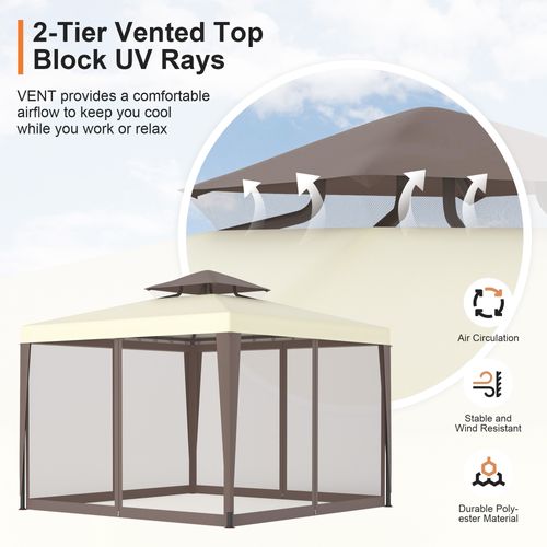GOJOOASIS Outdoor Gazebo, 10x10ft Patio Gazebo Waterproof Canopy Tent UV-Resistant 2-Tier Pop Up Canopy Tent with Mosquito Netting