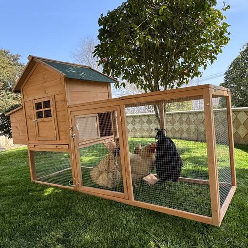 80" Chicken Coop for 4-8 Chickens Outdoor Wooden Rabbit Hutch Poultry House with Ramp, Tray, Egg Box & Waterproof Roof