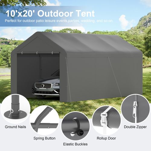 Gojooasis Carport 10x20 Car Ports Heavy Duty Carports Portable Garage Car Canopy Tent Outdoor Car Shelter (Grey)