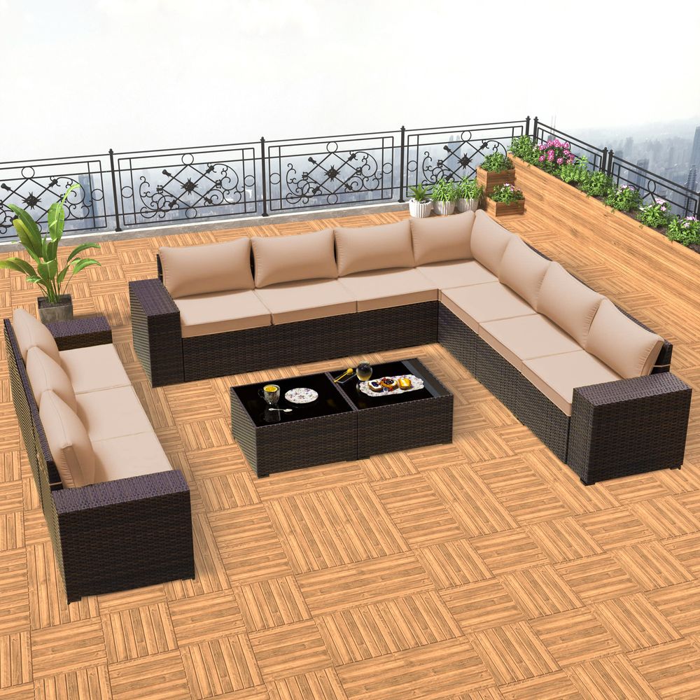 GOJOOASIS Beige 12PCS Set Wicker Outdoor Sectional Sofa