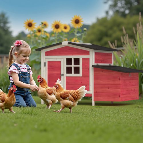 Outdoor Chicken Coop Poultry Cage Wooden Hen House w/ Nesting Box, Ramp & Tray Rabbit Hutch for Outdoor Indoor Use