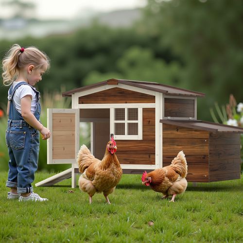 Phonjoroo Outdoor Wooden Chicken Coop Hen House Poultry Cage with Tray, Ramp & Nesting Box for Indoor and Outdoor Use, Brown