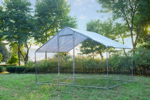 Gojooasis Outdoor Large Metal Chicken Coop and Run for 15 Chickens Walk-in Hen House 10'Lx6.6'Wx6.6'H w/Cover Garden Backyard Chicken Run Cage