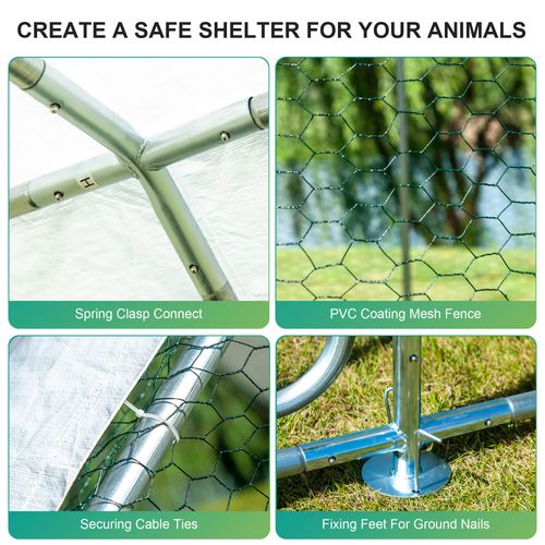 Gojooasis Large Metal Chicken Coops for 20 Chickens Runs for Yard with Waterproof Cover Walk-in Chicken Pen 10'Lx6.6'Wx6.6'H