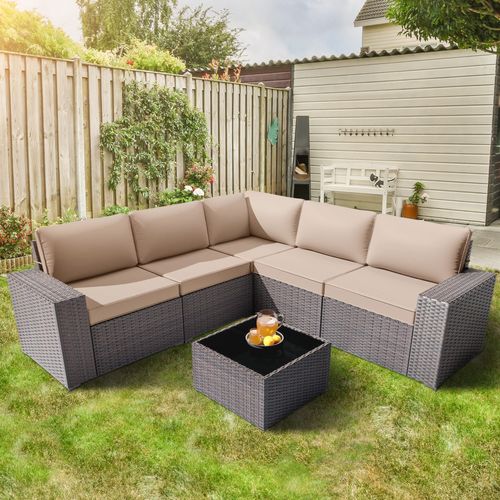 GOJOOASIS Beige 6PCS Set Wicker Outdoor Sectional Sofa