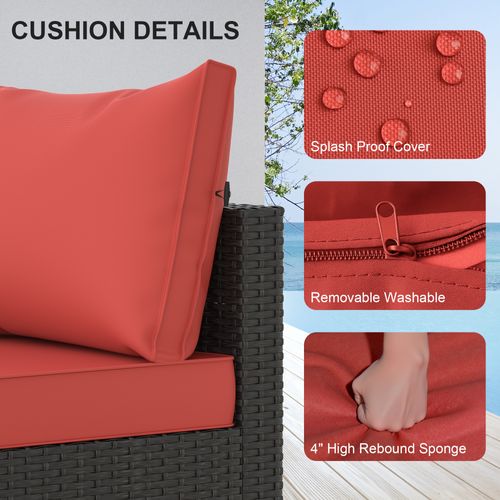 Phonjoroo 5pcs Patio Furniture Sets All Weather Outdoor Sectional Sofa Manual Weaving Wicker Rattan Outdoor Conversation Set with With Cushion