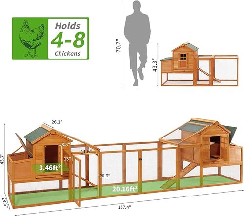 Outdoor Chicken Coop for 4-8 Chickens Wooden Hen Rabbit House Poultry Pet Hutch Run Cage