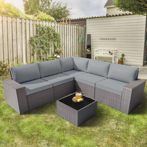 GOJOOASIS Grey 6PCS Set Wicker Outdoor Sectional Sofa