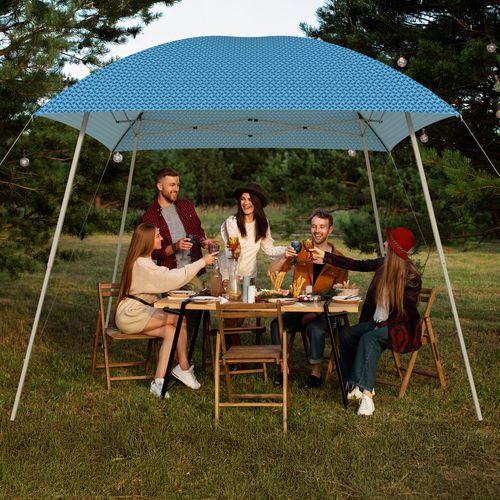 Phonjoroo Ez Pop Up Canopy Party Tent with Carry Bag Instant Shelter Slant Leg Easy Gazebo 8'×8', Blue Stripe