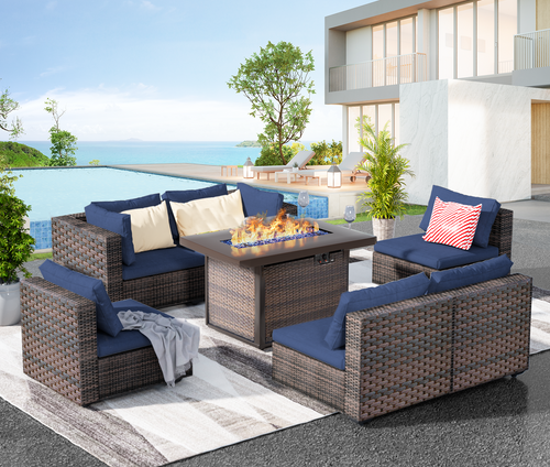 Copy of Grezone 7 Patio Outdoor Furniture Wicker Sectional Sofa Couch Lawn Sectional, Red