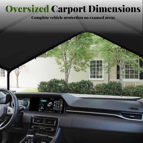 Phonjoroo 10x20 Carport Heavy Duty Portable Garage Shelter Metal Car Canopy Tent with UV-Resistant & Weatherproof Top Cover,Black