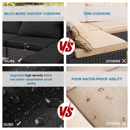 Copy of Grezone 15 Pieces Sectional Outdoor Furniture Sofa & Black-Glass Coffee Table, Grey