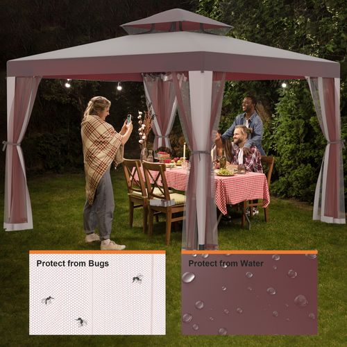 Patio Gazebo Tent Outdoor Canopy Shelter 10'x10' with Removable Netting,100 Square Feet of Shade for Garden, Backyard Deck and Lawns (Red)