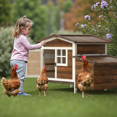 Copy of Outdoor Chicken Coop Rabbit Hutch Wooden Hen House w/ Nesting Box & Tray Poultry Cage for Outdoor Indoor