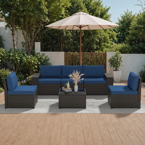 6-Piece Patio Furniture Set All-Weather Outdoor Conversation Sectional Sofa