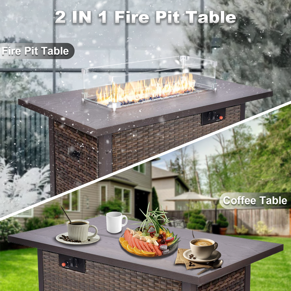 GOJOOASIS 45" Propane Fire Pit Table 50,000 BTU Steel Gas Fire Pit with Lid and Lava Rock Rectangular